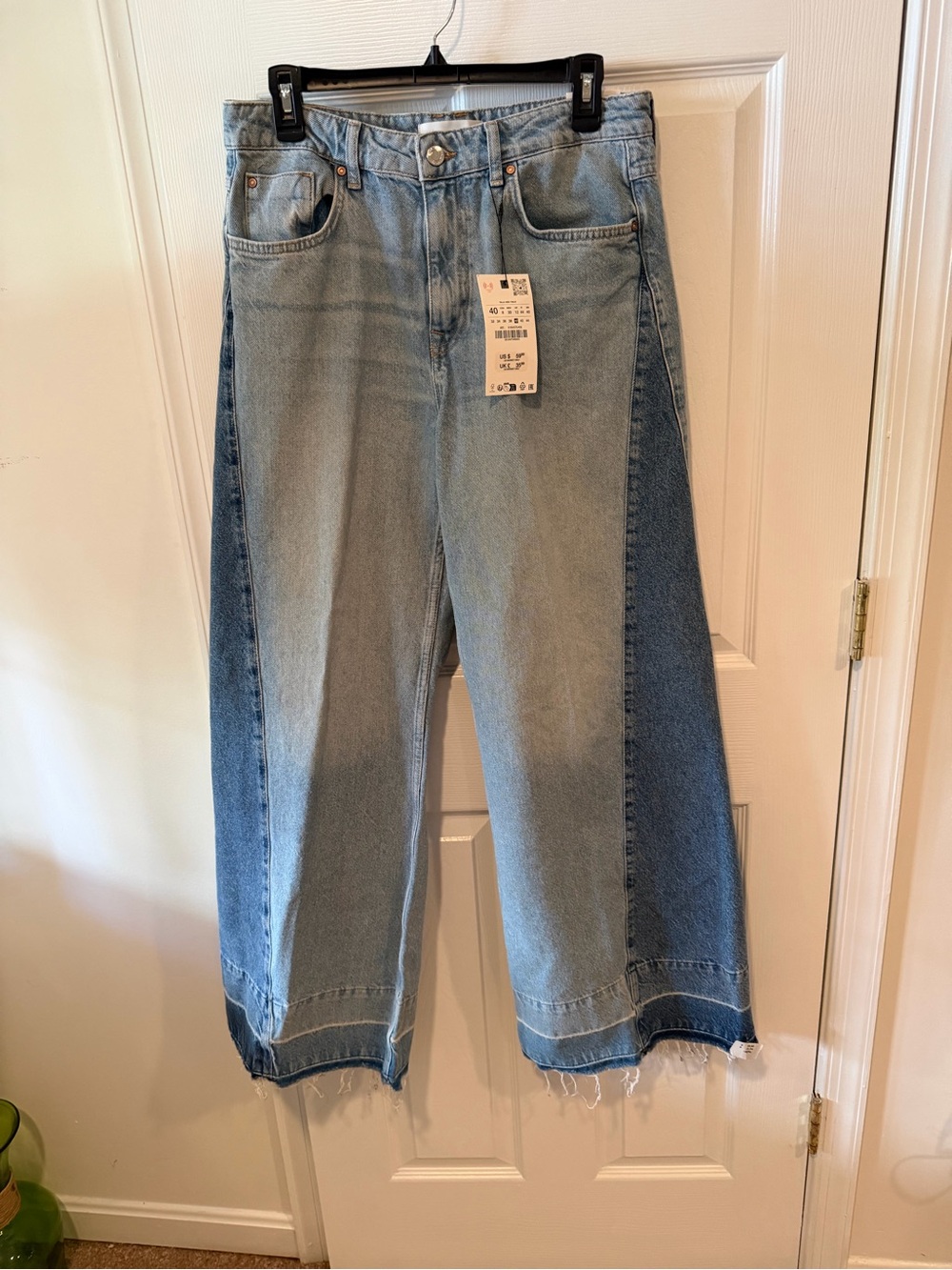 Zara Two-Tone Light & Dark Blue Wide-Leg Jeans